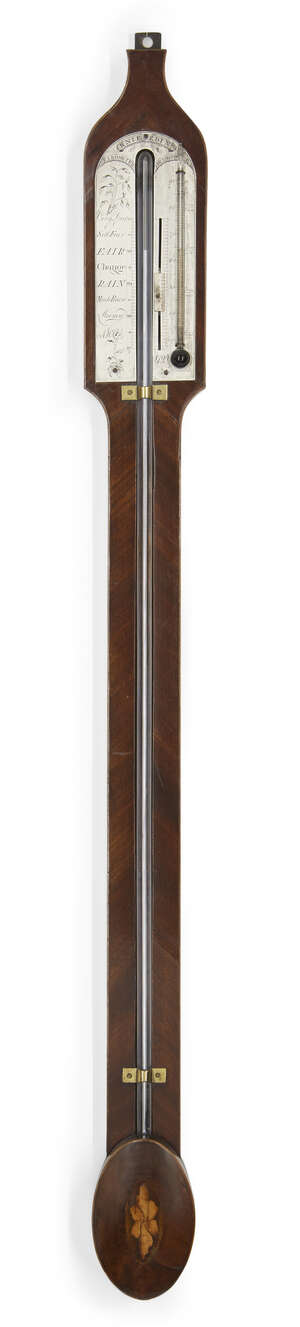 
	
		A George III Scottish mahogany stick barometer, by Balthazar Knie, late 18th/early 19th...