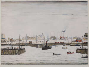 
	
		Laurence Stephen Lowry RBA RA,
		British 1887-1976-
		 
		The Harbour, 1972;
		 
		