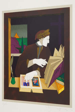 
	
		Tom Phillips CBE RA, 
		British b.1937- 
		 
		Dante in his Study and Virgil in his...