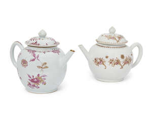 
	
		A Chinese porcelain ovoid teapot and cover, 18th century, decorated in the famille rose...