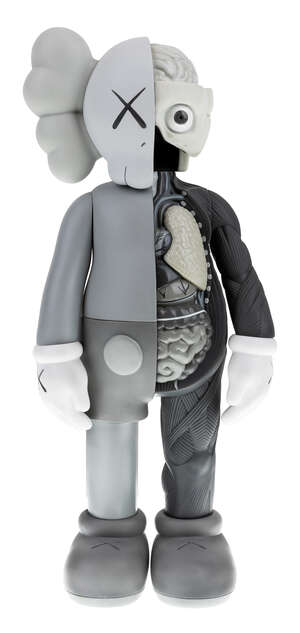 
	
		KAWS, 
		American b. 1974- 
		
		Flayed Companion (Grey), 2016; 
		
		painted vinyl...