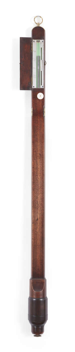 
	
		A George III mahogany cased gimballed ships barometer, by J Watkins, Charing Cross, late...