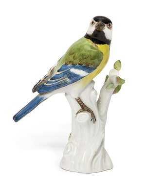 
	
		A Meissen porcelain model of a Great Tit, c.1961, blue crossed swords, incised 1123,...