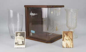 
	
		A wood and glass corner display cabinet, of recent manufacture, 34 x 31 x 31cm, together...