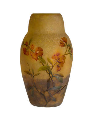 
	
		Daum, an enamelled glass vase
		c.1920. signed in relief Daum Nancy France with Cross of...