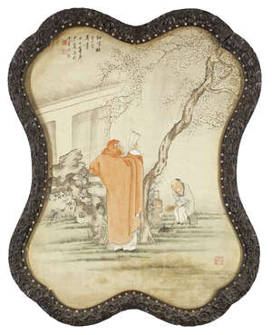 
	
		A Chinese double-sided painting, 19th - 20th century, painted with ink and colour on silk...