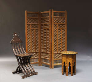 
	
		A Middle Eastern mother of pearl and marquetry inlaid occasional table, 20th Century, the...