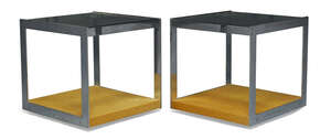 
	
		Richard Young (b.1930), a pair of chromed and teak side tables for Merrow Associates   ...
