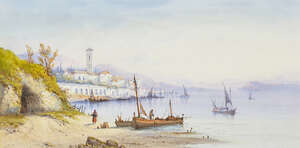 
	
		Edwin St John, 
		British, 1878-1961- 
		 
		Corenno, Lake de Como & On Lake Geneva;...