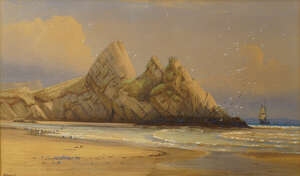 
	
		J Harris, British 20th century- Seascape and deserted beach; watercolour with bodycolour...