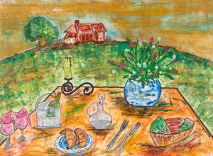 Nikhil Chaganlal, (Indian, b. 1961), 
A Table Outdoors, signed lower right Nikhil Chaganlal,...