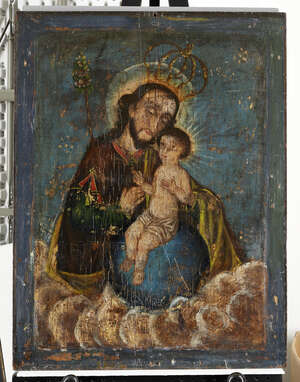 
	
		Spanish/Colonial School, 17/18th century, a portrait of Saint Joseph and the Christ...