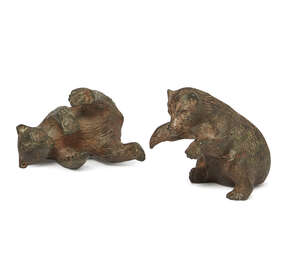 
	
		Pierre Chenet, a pair of patinated bronze bear cubs, Modern, one signed P. Chenet, one...