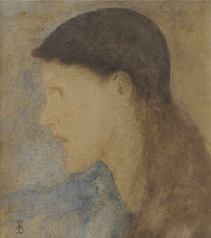 
	
		Simeon Solomon, British 1840-1905- Portrait of a lady in profile turned to the left;...