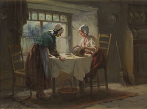 
	
		Alexander Rosell, 
		 
		British 1859-1922- 
		 
		The loop maker; 
		oil on canvas,...