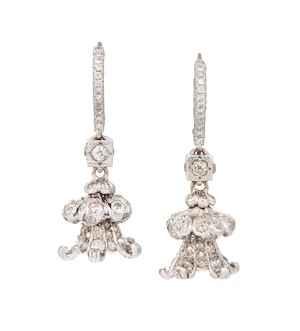 A pair of early 20th century platinum diamond set earring mounts,&nbsp;designed as tiered foliate...