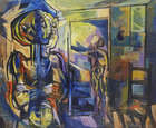 
	
		Douglas Pittuck, 
		British 1911-1993 - 
		Figures in a Room; 
		oil on board, signed...