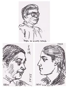 Jogen Chowdhury, (Indian b.1939-)Three portraits of the Chaki family, 
Ink on paper,
Each 20 x...