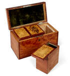 
	
		A George III satinwood and inlaid three-division tea caddy, the top inlaid with large...