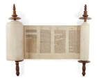 
	
		A miniature 18th century Sefer Torah scroll mounted on carved wooden rollers, possibly...