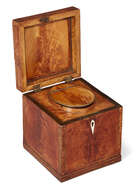 
	
		A George III satinwood cube-shape tea caddy, oval inlaid canister to interior, ivory...