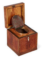 
	
		A George III satinwood cube-shape tea caddy, oval inlaid canister to interior, ivory...