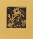 
	
		Roderic Barrett, 
		British 1920-2000- 
		 
		Chairs and Man, 1951; 
		 
		woodcut on...