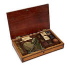 
	
		A George III satinwood box, the shell inlaid top opening to reveal fitted interior...