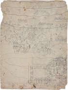 
	
		A large prepatory ink drawing of an encampment outside a town, Rajasthan, 19th century,...
