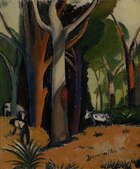 
	
		Pranas Domsaitis, 
		South African 1880-1965 - 
		 
		Farmer and cattle in a forest;...