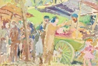 Marc Gimat, French 1912-1969 - Au marché;oil on paper laid down on canvas, signed lower left...