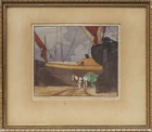 Sylvan G. Boxsius, British 1878-1941, Unloading Gravel, c.1930; linocut in colours on paper, 