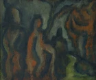 Leslie Marr, British 1922-2021 - Figures in a forest, 1946; oil on canvas, signed and dated on...