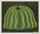 After Yayoi Kusama, Japanese, b.1929- 
Blue pumpkin, green pumpkin, dark red pumpkin, black...