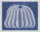 After Yayoi Kusama, Japanese, b.1929- 
Blue pumpkin, green pumpkin, dark red pumpkin, black...