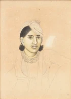 A half portrait of Kanwar Narain Singh of Kanota, Jaipur, Rajasthan, North India, circa...