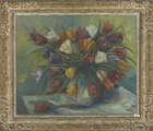 
	
		Cyril J. Ross ROI, 
		British 1891-1973 - 
		 
		Floral still life, 1960; 
		 
		oil...