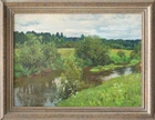 Albert Gennadevic Zabagrin, Russian 1936-2014 - River Meza, Kostroma, 1991; oil on canvas, signed...