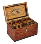 
	
		A George III satinwood and crossbanded two-division tea caddy, c.1760, the stepped...
