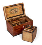 
	
		A George III satinwood and crossbanded two-division tea caddy, c.1760, the stepped...