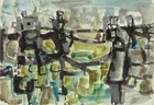 Henry Cliffe, British 1919-1993 - Figures in a landscape; gouache on paper, 19.5 x 28.5 cm...