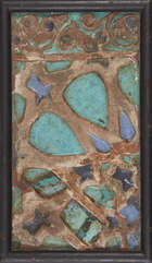 
	
		A turquoise and cobalt glazed cuerda seca pottery tile fragment, Western Iran, 13th...