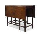 
	
		A George III mahogany drop leaf gate leg table, the square legs joined by stretchers,...