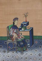 
	
		Three Chinese paintings on rice paper, 19th century, each finely painted with a court...
