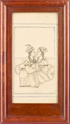 A preparatory sketch : two ladies embracing on a terrace, Probably Murshidabad, Provincial...