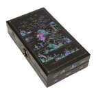 
	
		A Chinese black lacquer and mother of pearl inlaid wood travelling writing box, 19th...