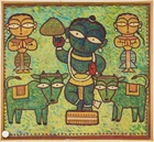 Jamini Roy (Indian 1887-1972),Krishna holding Govardhan flanked by two Gopis, 
tempera on...