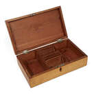 
	
		A pale satinwood painted and inlaid rectangular box, 19th century, with divided writing...