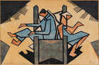 
	
		Claude Flight, 
		British 1881-1955- 
		 
		Getting Up; 
		 
		linocut in colours...
