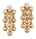 
	
		A pair of diamond ball drop chandelier earrings, the rounded pave diamond tops to three...
